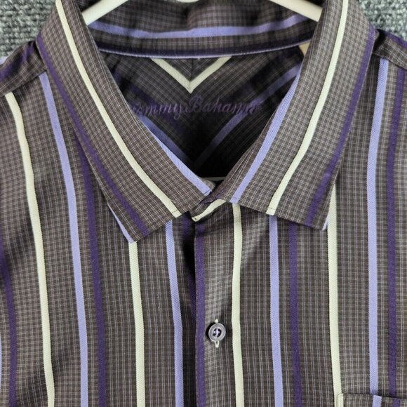 Tommy Bahama XXL 100% Silk Purple Gray Stripe Plaid Long Sleeve Button Up Shirt - Picture 1 of 16